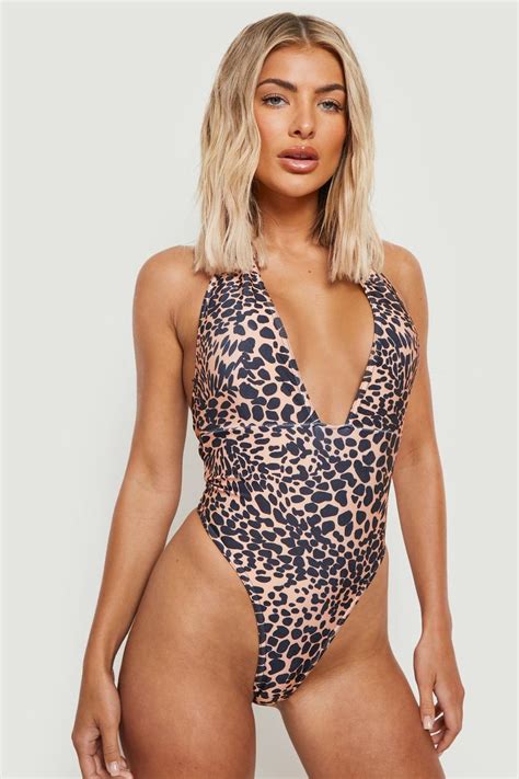 Leopard Extreme Plunge Swimsuit Boohoo