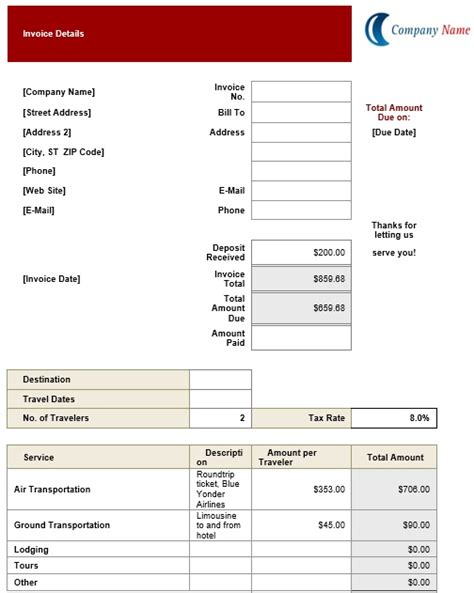 17 Free Travel Agency Invoice Templates And Forms Excel Word Pdf