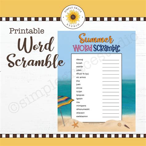 Summer Word Scramble Beach Word Scramble Word Scramble Printable Etsy