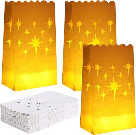 Aneco 48 Pieces Stars Design Luminary Bags White Paper Lantern Bags