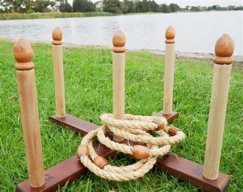 Wooden Rope Ring Toss Quoits Outdoor Game Set Wooden Games Outdoor