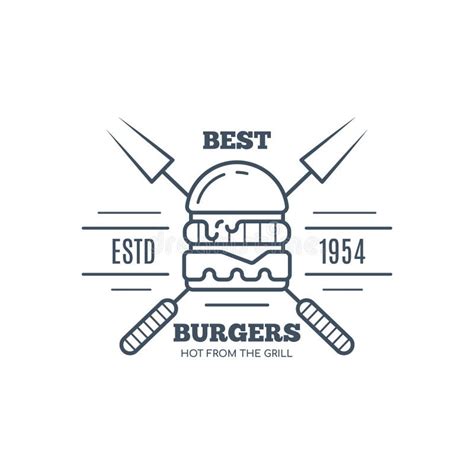 Burgers Badge Design Vector Line Art Illustration Stock Vector