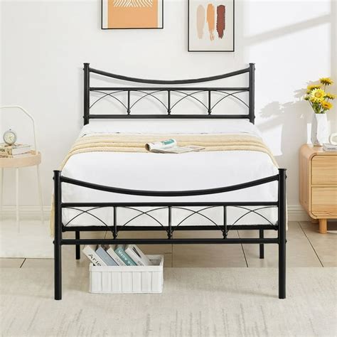 Vecelo Twin Size Metal Bed Frame With Curved Headboard And Footboard