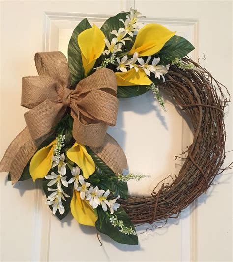 Yellow Calla Lilies Wreath With Burlap Bow Vine Wreath Ideas Diy
