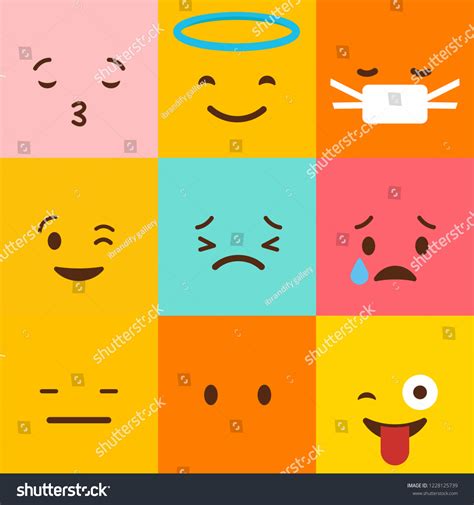 Colorful Square Emojis Set Vector Stock Vector Royalty Free