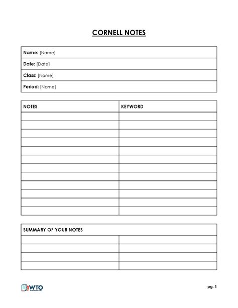 Note Taking Templates Free Downloads 9 Cornell Note Taking Templates