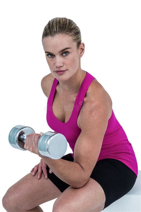 Muscular Woman Exercising With Dumbbells Stock Photo Image Of Fitness