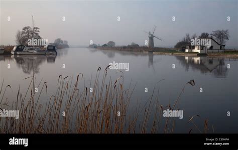Early Morning Mist On The Norfolk Broads Stock Photo Alamy