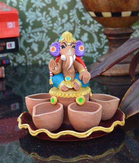 Ecraftindia Terracotta Blessing Lord Ganesha With 4 Diyas Buy