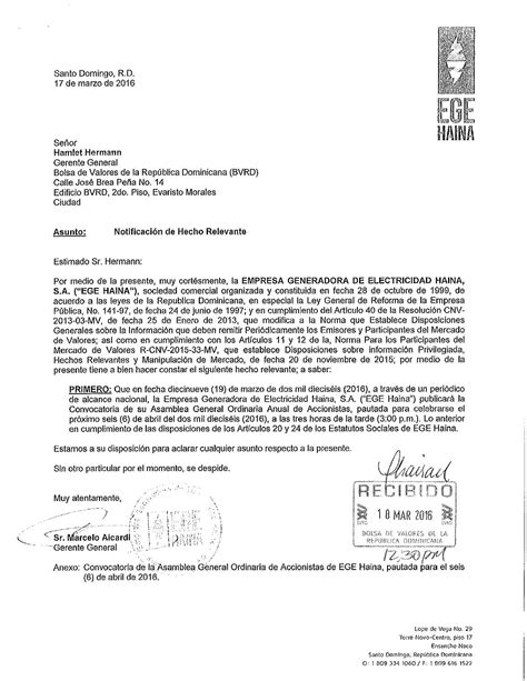 Acuse De Recibo Carta Remision Hecho Relevante Bvrd Notificacion Con By