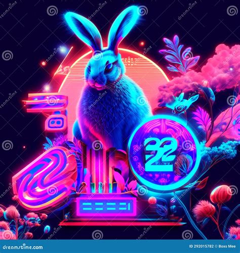rabbit neon sign cute hare in neon style vector illustration stock illustration illustration