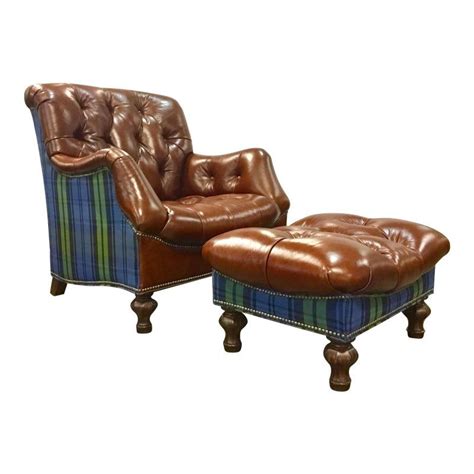Traditional Thomasville Hemingway Walden Leather And Plaid Chair And