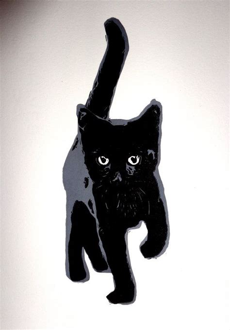 Black Cat Linocut Print By Missdangerfield On Etsy Black Cat Art