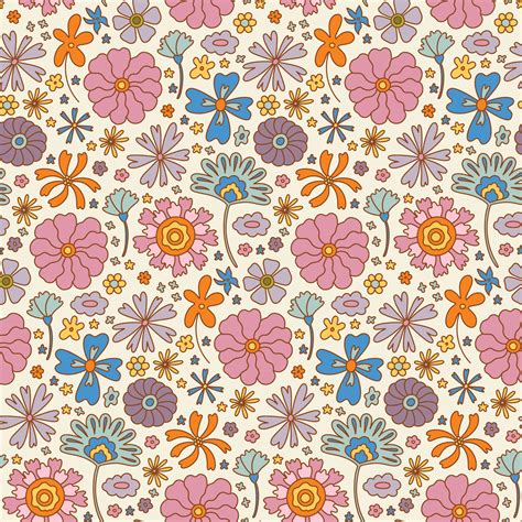Groovy Retro Boho Flower Seamless Pattern Vintage 70s Digital Paper