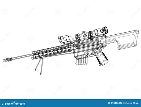 Sniper Rifle Architect Blueprint Isolated Stock Illustration