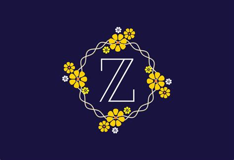 Floral Monogram Letter Z Initial Alphabet With Botanical Elements