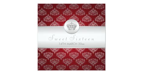 Sweet Sixteen Party Royal Crown Red Card