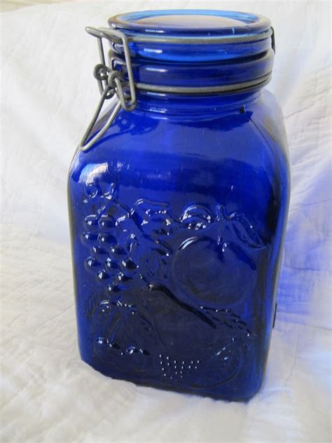Vintage Cobalt Blue Glass Jar Canister Beautiful Cobalt Canister Vintage Glass Italy