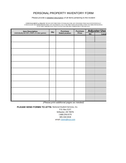 17 Personal Property Inventory List Template Page 2 Free To Edit