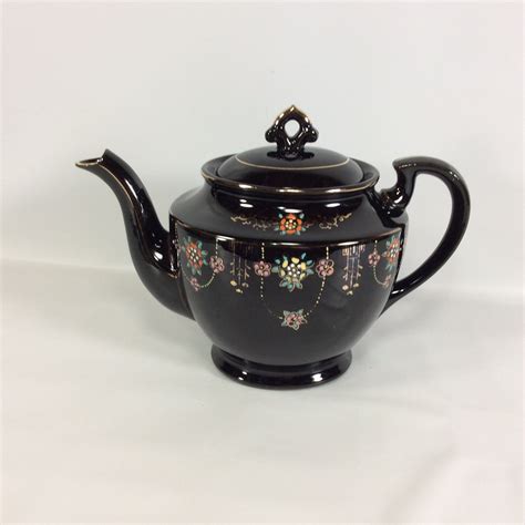 Black Teapot Noritake Vintage Japan Hand Painted 5 Cup Gold Edging