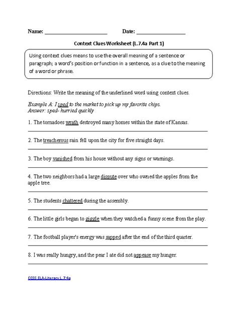 For exercises, you can reveal the answers first (submit worksheet) and print the page to have the exercise and. 7th Grade Common Core | Language Worksheets | Context ...