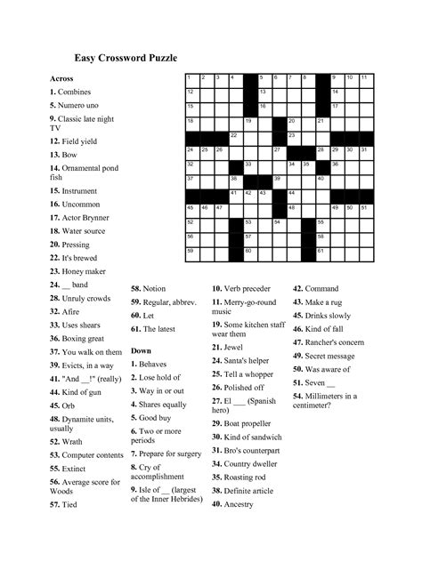 Easy Printable Crossword Puzzles Easy Kids Crossword