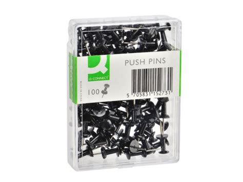 Push Pins Black Plastic Box Q Connect