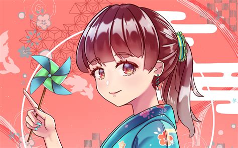Download Wallpaper 3840x2400 Girl Kimono Smile Glance Anime 4k