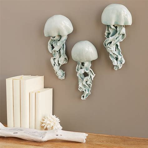 By landed interiors & homes. Ceramic Jellyfish Wall Sculptures - Set of 3 | coastal ...