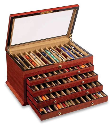 Vox Luxury 60 Pen Display Case Glass Top Rosewood Diloro Leather