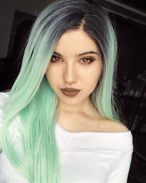 galway green mint ombre long straight synthetic lace front wig pretty hair color green hair