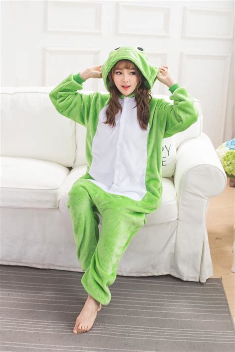 Green Frog Onesie Animal Pajamas Flannel Pijama Cartoon Cosplay
