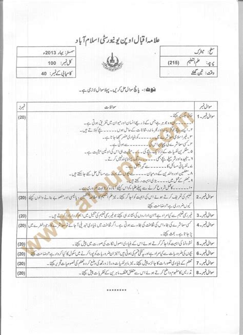 Aiou Old Paper Of Urdu Code 204 Spring 2013