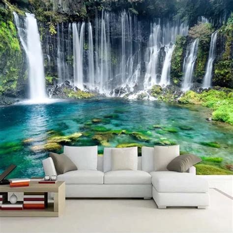 Waterfall Wallpaper Waterfall Wall Mural Nature Forest Etsy