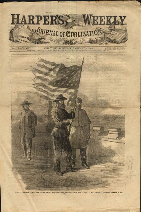 Harpers Weekly Cover 17 1865 Sgt Helmes Raise Ny Regiment Colors