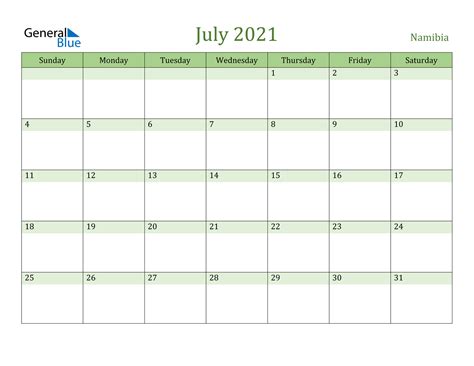 *dog days (7/3 to 8/11) link. July 2021 Calendar - Namibia
