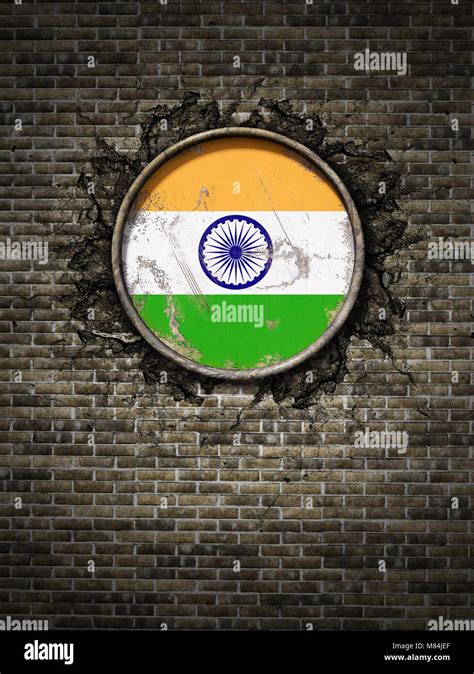 3d Rendering Of An India Flag Over A Rusty Metallic Plate Embedded On