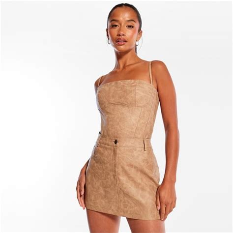 Missguided Co Ord Faux Leather Mini Skirt Tan