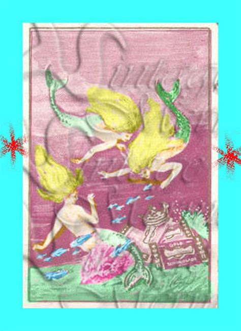 S323 Mermaids Fabric Vintage Mermaids Mail Stamp Postcard