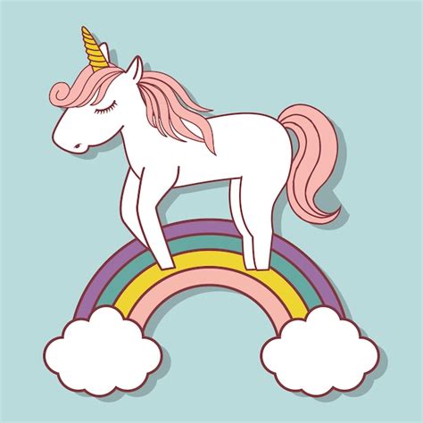 Lindo Icono De Unicornio Y Arco Iris Descargar Vectores Premium