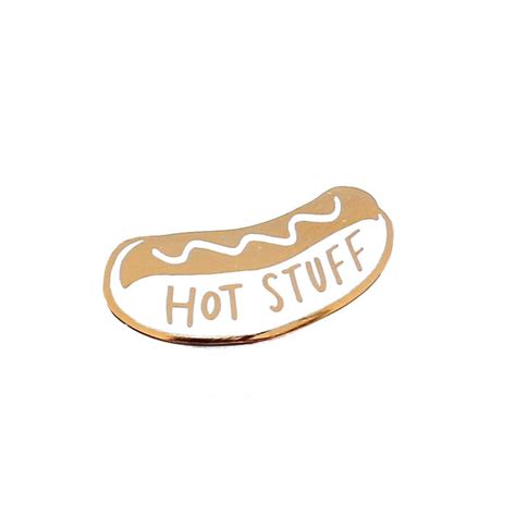 Hot Stuff Hot Dog Enamel Pin White And Gold Food Enamel Pin — Old