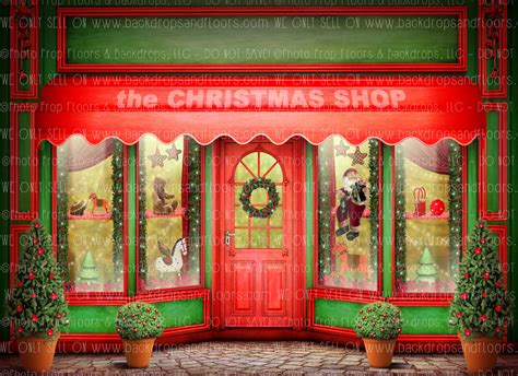 Christmas Storefront Photography Backdrop Santas Workshop Santas