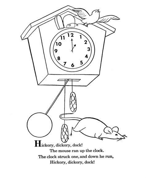 Hickory Dickory Dock Coloring Page Printable Artcoloring Pages