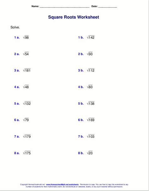 Simplifying Square Roots And Imaginary Numbers Worksheet