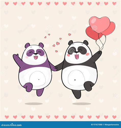 Cute Couple Of Pandas In Love Stock Vector Illustration Of Male