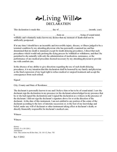 Illinois Living Will Form Free Printable Legal Forms