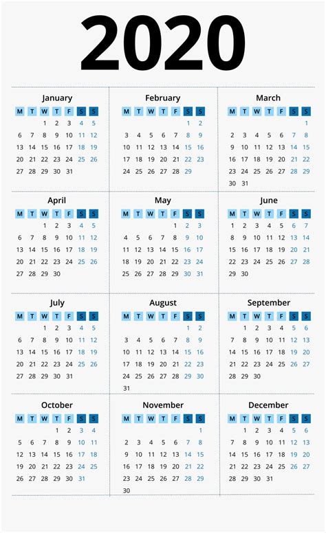 2020 Calendar Png Image Leap Year Calendar 2019 Transparent Png