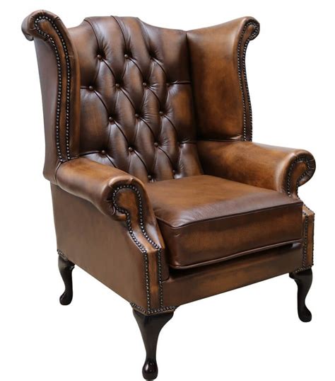 Tan Chesterfield Queen Anne Wing Chair Designersofas4u