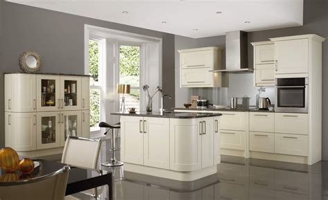 You can speak with a designer about your kitchen project. Virginia Cream | Grey kitchen walls white cabinets ...