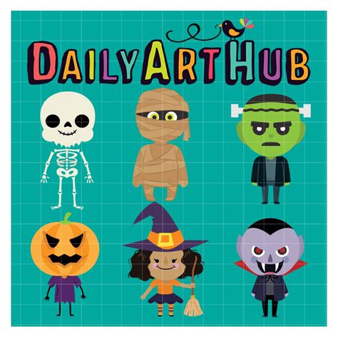 Cute Halloween Characters Clip Art Set Daily Art Hub Graphics